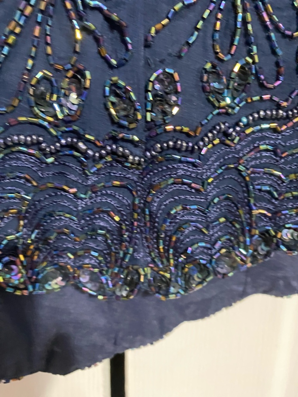 PRETTY Adrianna Papell Occasions navy blue Silk beaded shirt top blouse size 16W - Picture 8 of 10